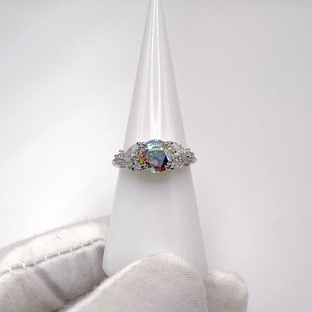 .925 Sterling Silver Iridescent Rainbow CZ Ring